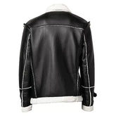 Black Shearling Faux Leather Jacket | Motorcycle Jacket in Black